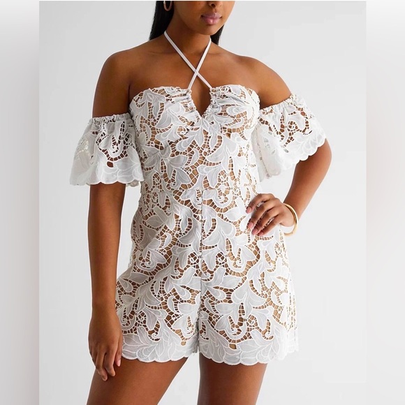 EXPRESS Lace Off-Shoulder Romper - Picture 1 of 16